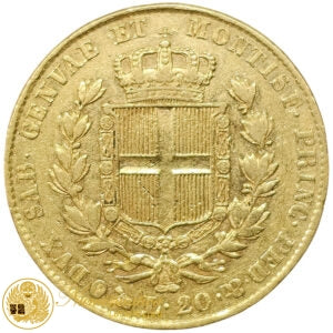 20 Lire 1832 Carlo Alberto zecca di Genova FERT Au Raro BB # PV230