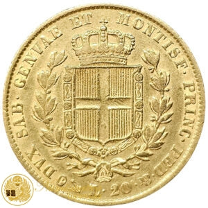 20 Lire 1832 Carlo Alberto zecca di Genova Au Raro BB # PV236