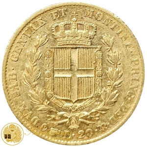 20 Lire 1833 Carlo Alberto zecca di Torino Au Raro BB+ # PV235