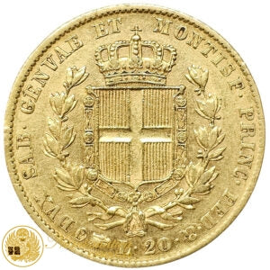 20 Lire 1838 Torino Au Molto Rara Carlo Alberto Regno di Sardegna #PV247