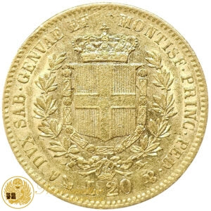20 Lire 1860 Au Genova Vittorio Emanuele II Regno di Sardegna BB+ #PV243