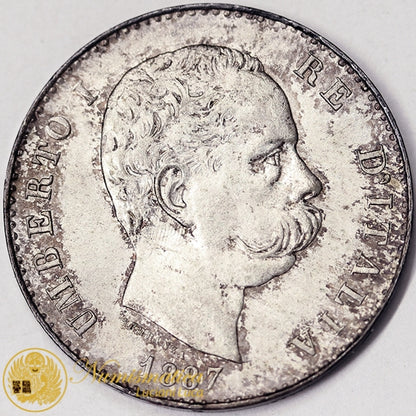 UMBERTO I 1 Lira 1887 Milano argento Fdc/Proof #P49