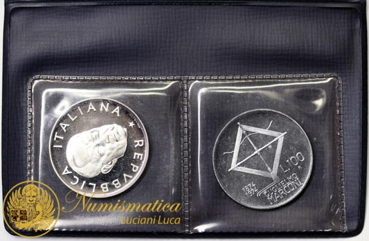 SET 100 LIRE 1974 PROVA argento + 100 LIRE 1974 acmonital CENTENARIO GUGLIELMO MARCONI #KP1247