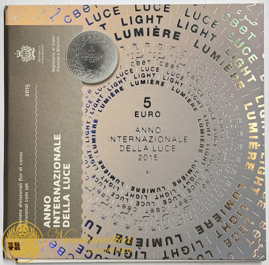 San Marino 2015 : Set divisionale con 5 Euro in argento Fdc Anno Internazionale della Luce