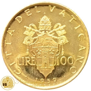 100 LIRE 1959 Anno I Giovanni XXIII 1958-63 CITTA' DEL VATICANO Au.900 5,19 g Raro Fdc #PV265