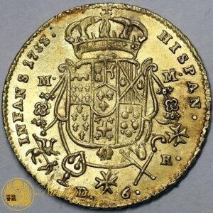 REGNO DI NAPOLI Carlo di Borbone 1734-59 ONCIA NAPOLETANA da 6 Ducati 1753 Au 8,8 gr (cifra 3 sul 2) Spl/Q.Fdc R2 Variante su data #PV355