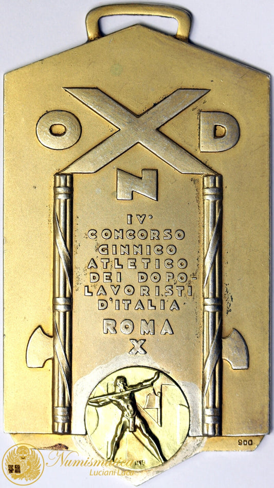 Placca OND IV° CONCORSO GINNICO ATLETICO Roma 1932 VITTORIO EMANUELE III Ag e Au #KG171