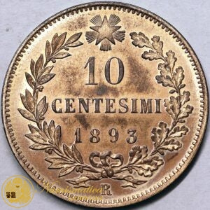 UMBERTO I 10 Centesimi 1893 Roma Cu Fdc eccezionale NC #PV304