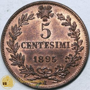 UMBERTO I 5 Centesimi 1895 Roma Cu RARA Fdc #PV313