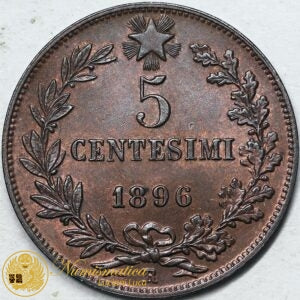 UMBERTO I 5 Centesimi 1896 Roma Cu Fdc Molto Raro #PV311