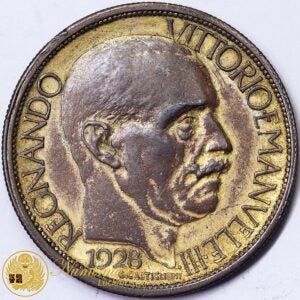 VITTORIO EMANUELE III Buono da 2 Lire 1928 Esposizione di Milano rame dorato BB #4817