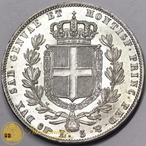 REGNO DI SARDEGNA 5 Lire 1839 Torino Carlo Alberto 1831-49 Ag FDC #PV316