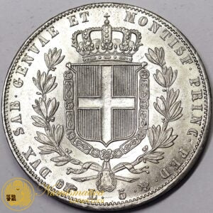 REGNO DI SARDEGNA 5 Lire 1844 Torino CARLO ALBERTO 1831-49 argento Fdc #PV305