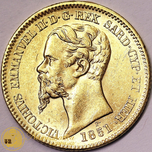* REGNO DI SARDEGNA Vittorio Emanuele II 20 Lire 1851 Torino Au Spl/Q.Fdc #PV233