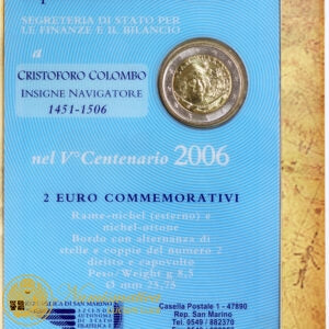 San Marino 2006: 2 Euro Fdc 500° anniversario della morte di Cristoforo Colombo