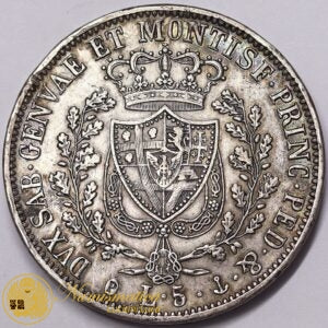 Regno di Sardegna 5 Lire 1828 Genova Carlo Felice Ag #4493