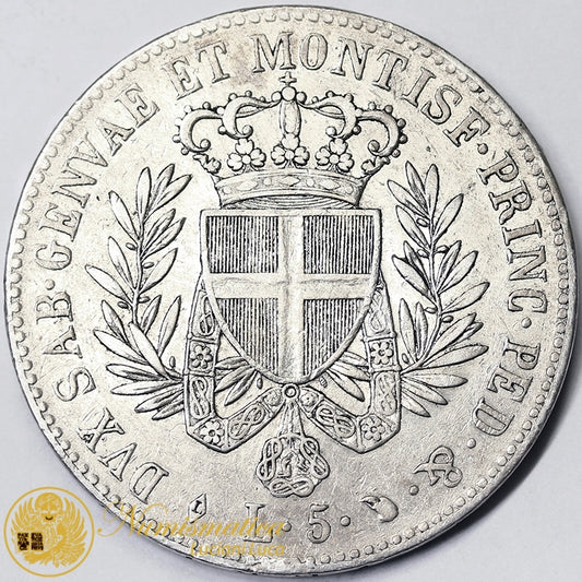 REGNO DI SARDEGNA Vittorio Emanuele I 5 LIRE 1821 Torino Ag BB+ Estremo Raro #PV435